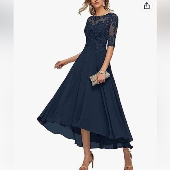 Asymmetrical Chiffon Evening Dress With Sequined Bodice & High Low Skirt - Picture 1 of 13